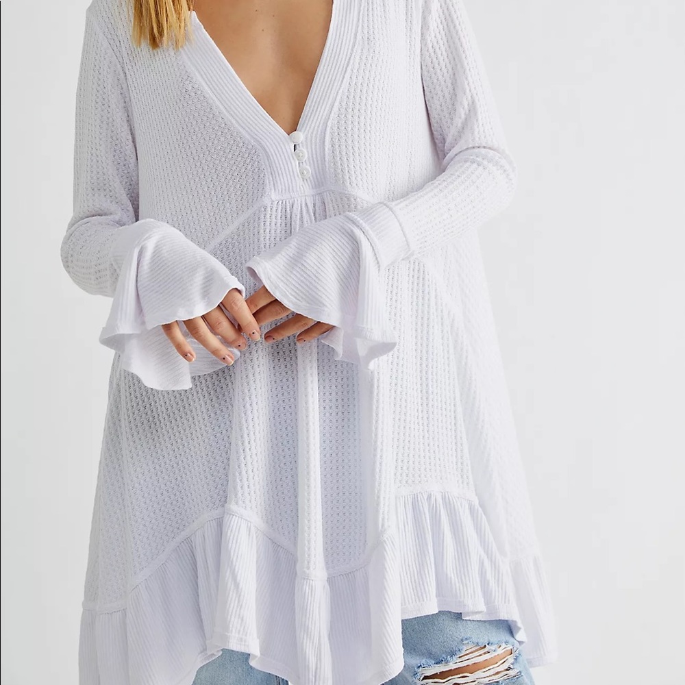 Free People White Flared Sleeve Top